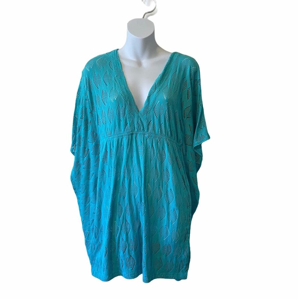 Athena teal mesh bat wing beach cover up